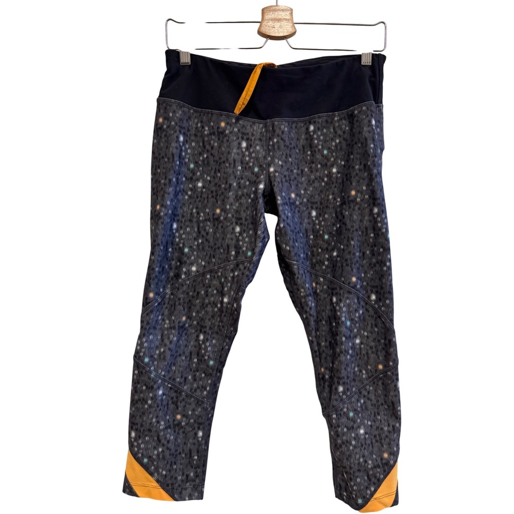 MPG‎ Sport Womens Grey Abstract Dot Print Cropped Leggings Orange Trim Size M